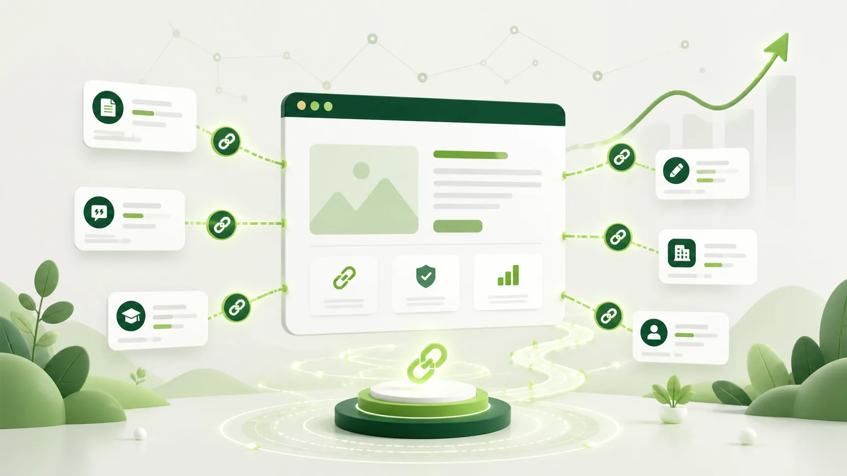 Illustration of external links pointing to a website to build off-page discovery signals